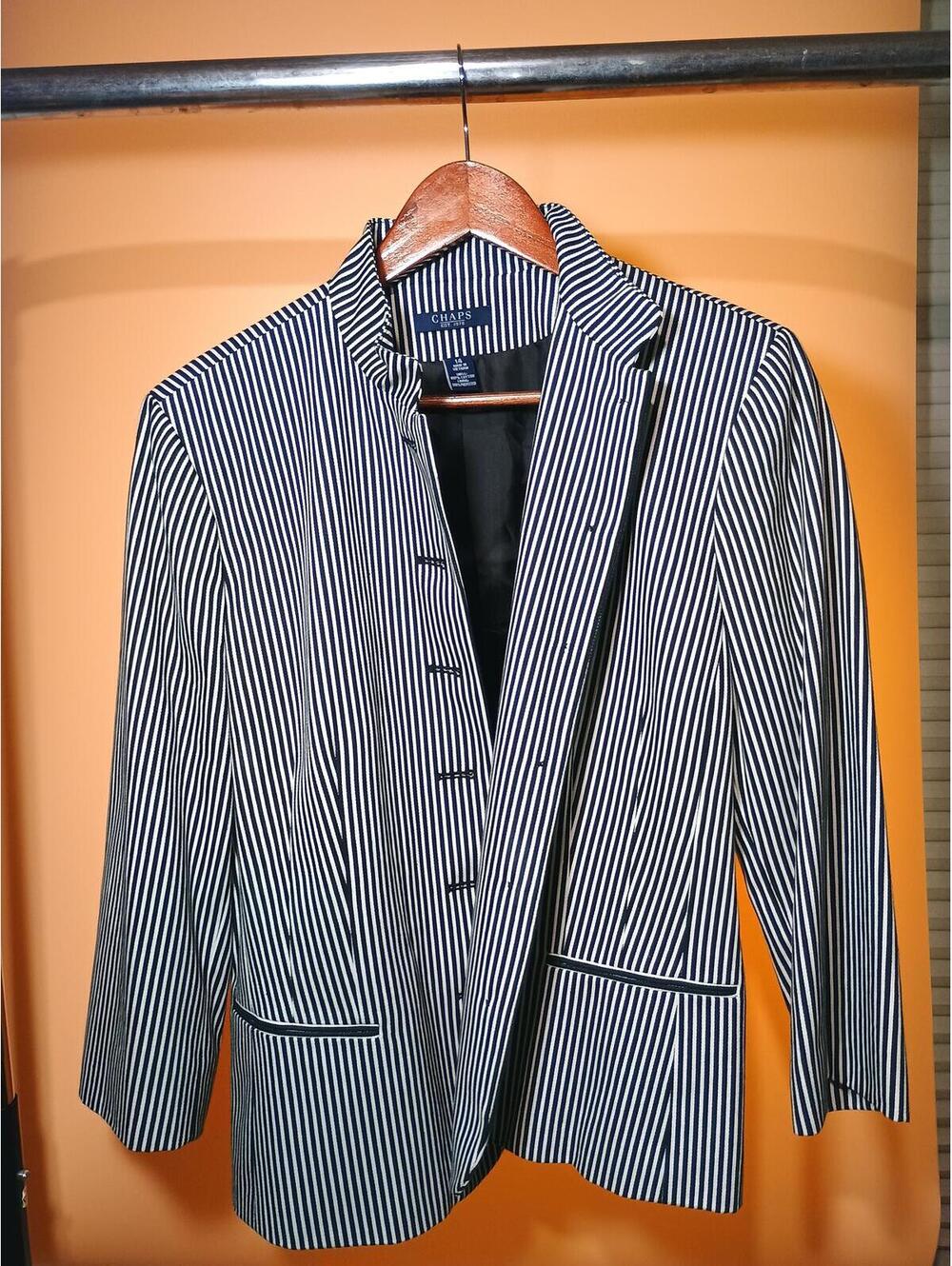 CHAPS Black and White Stripe Cotton Blazer Size 14